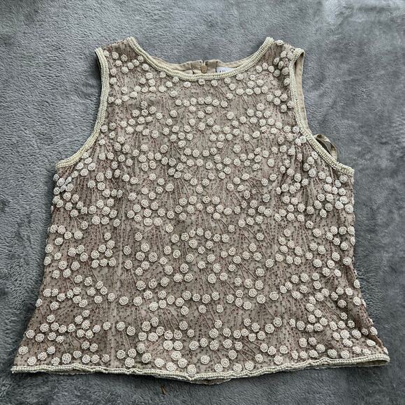 ADRIANNA PAPELL OCCASIONS 100% Silk Beaded Sleeveless Formal Top Size 12 - Picture 6 of 10